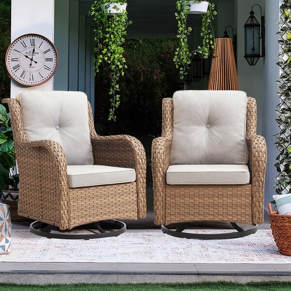 Pocassy PE Wicker Rocking Chair Swivel Chairs Glider Chair