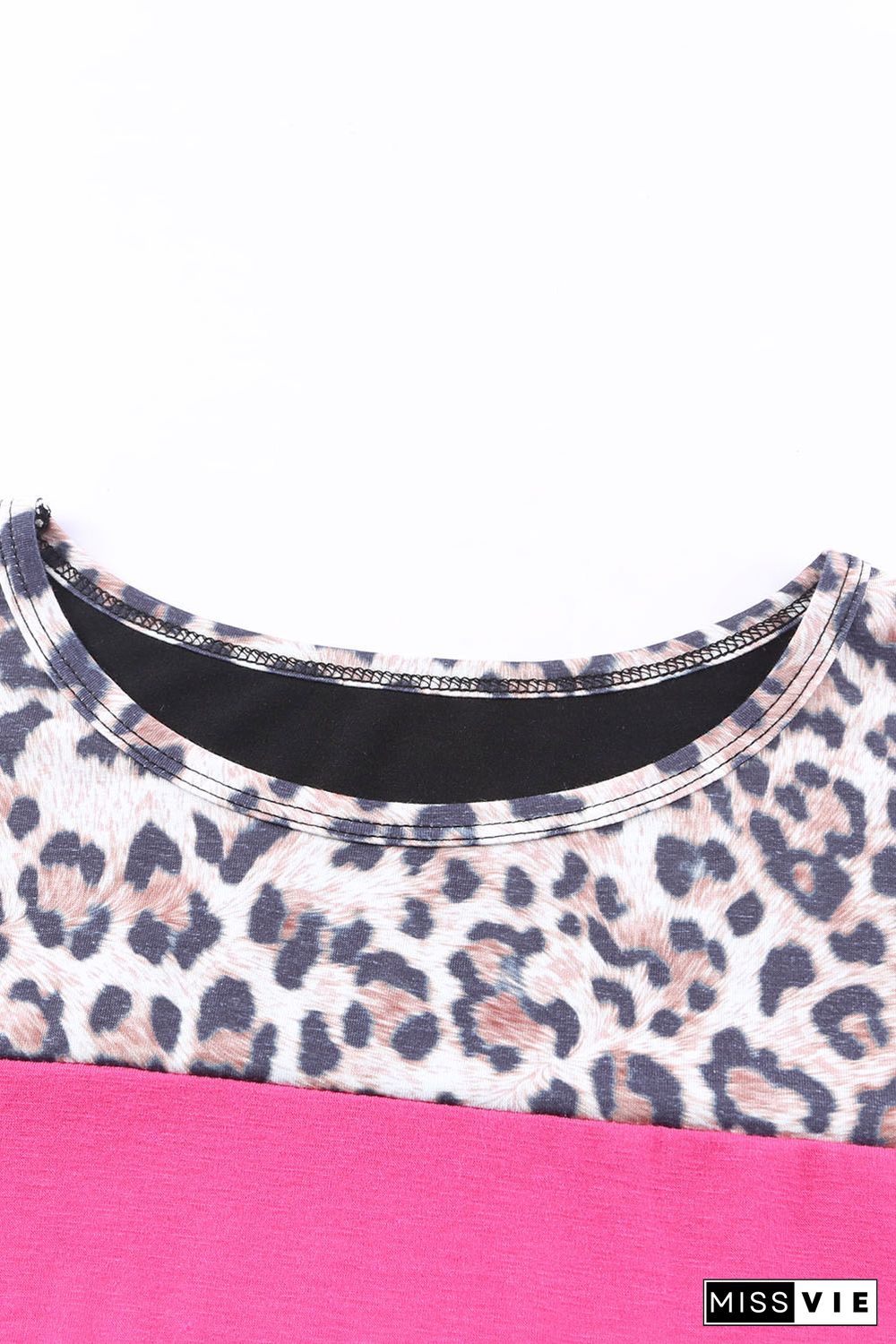 Black Leopard Colorblock Splicing T-shirt