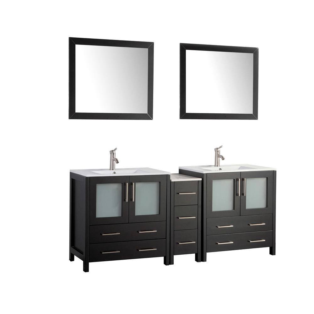 Vanity Art Brescia 72 in. W x 18 in. D x 36 in. H Bath Vanity in Espresso with Vanity Top in White with White Basin and Mirror VA3030-72E