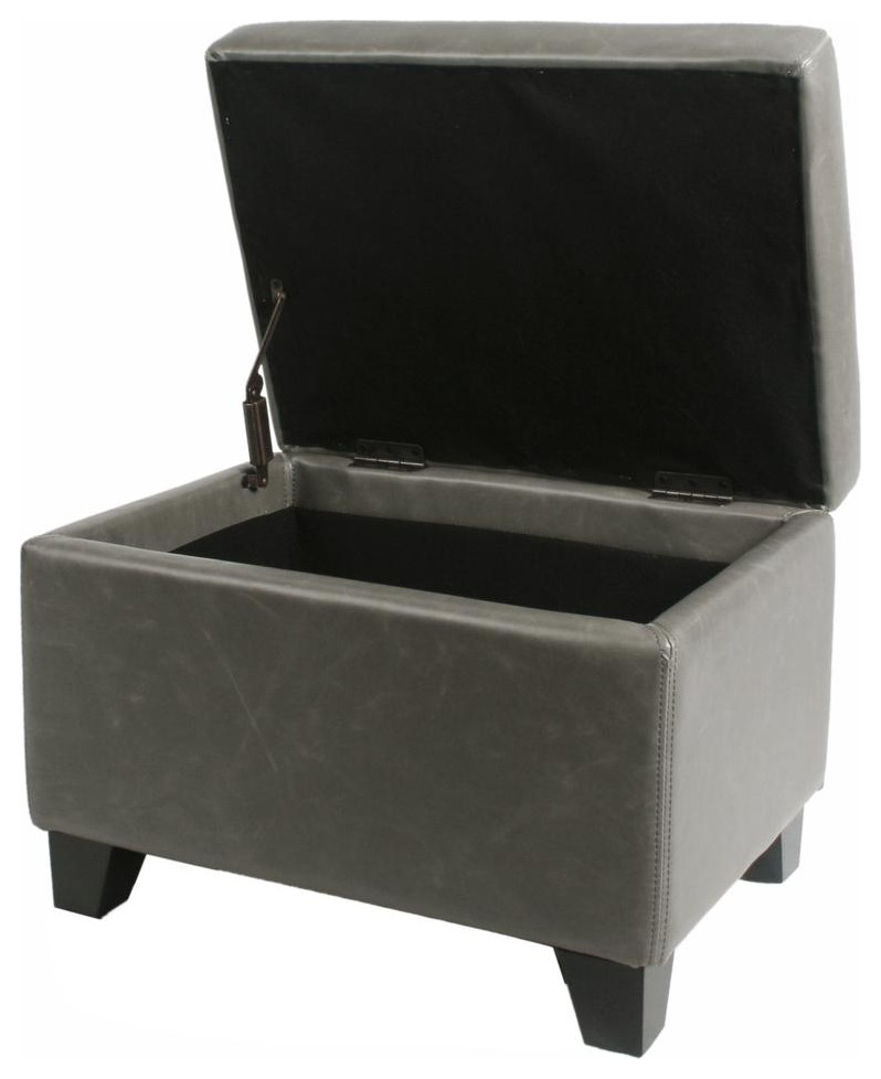Julian Rectangular Bonded Leather Storage Ottoman  Vintage Gray   Contemporary   Footstools And Ottomans   by HedgeApple  Houzz