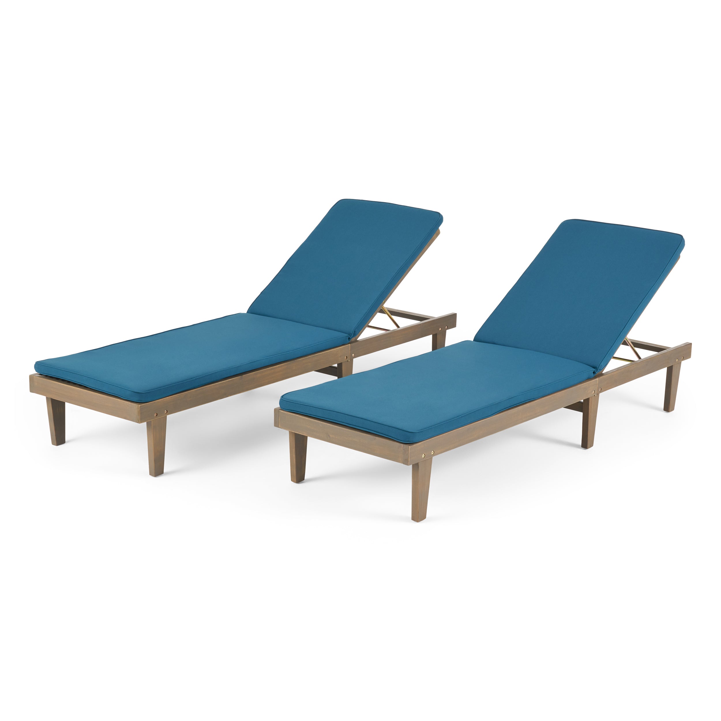 Nadine Outdoor Modern Acacia Wood Chaise Lounge with Cushion (Set of 2)