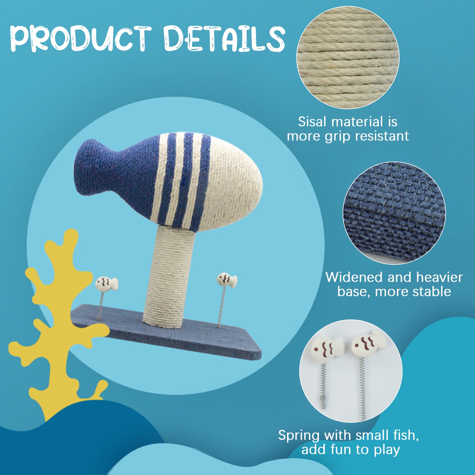 QBLEEV Cat Scratching Post Natural Sisal Flying Fish Cat Scratch Board Vertical Cat Scratch Post Toy Indoor Pet Toy for Cats and Kittens