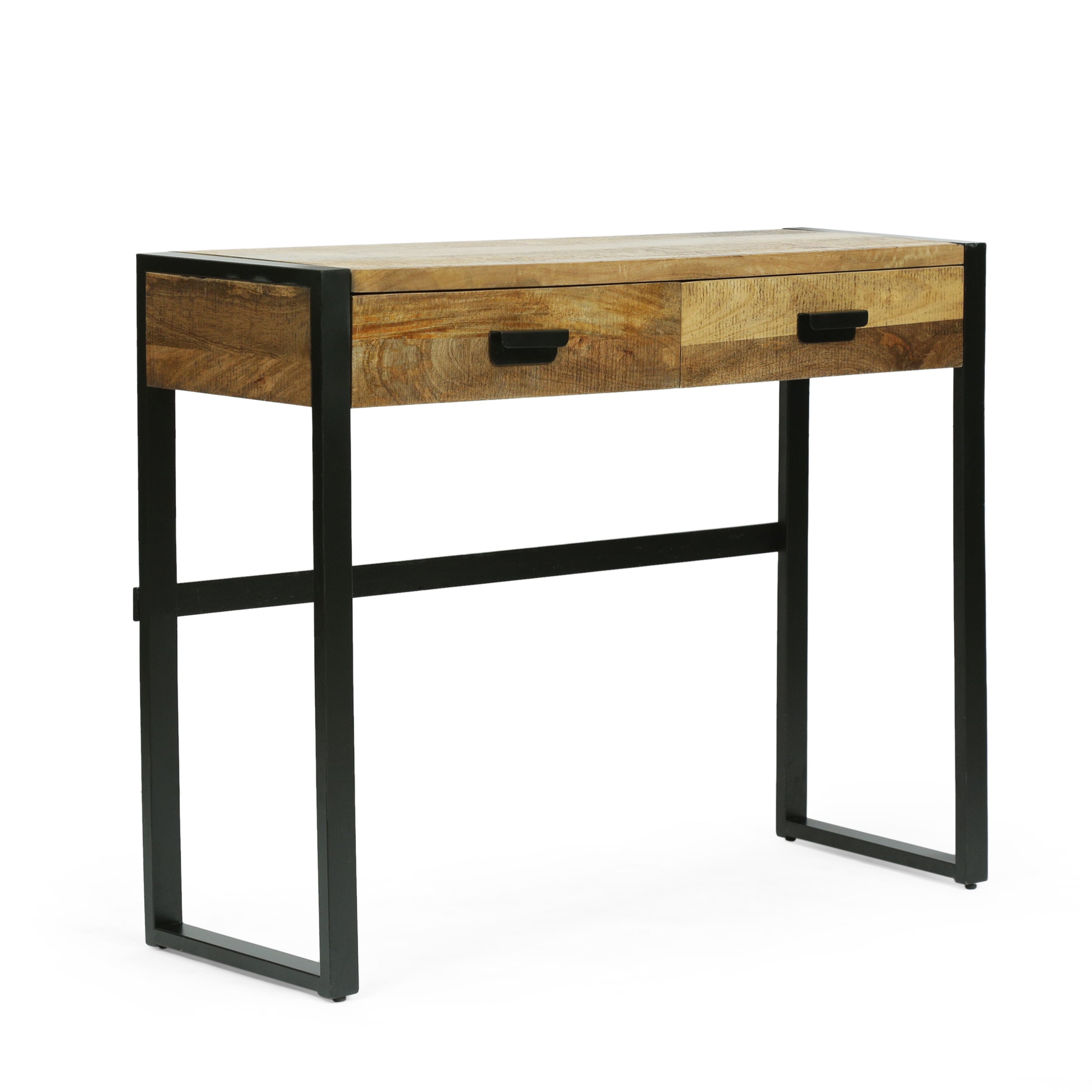 Jarvi Modern Industrial Handcrafted Mango Wood Desk with Drawers, Natural and Black