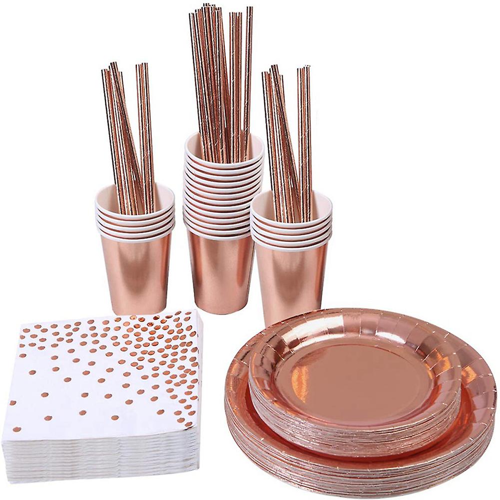 146pcs Rose Golden Paper Cups Plates Straws Set Tableware Birthday Party Decor Wedding Tableware Black