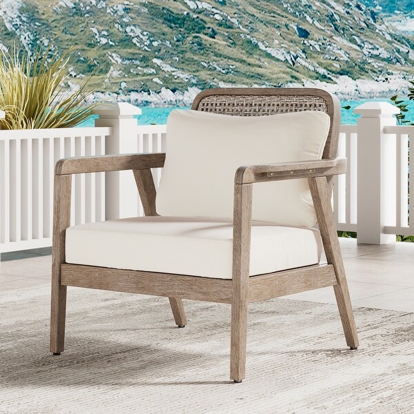 Cascade Outdoor Acacia Wood Patio Club Chair with Water Repellent Fabric Cushion by Christopher Knight Home