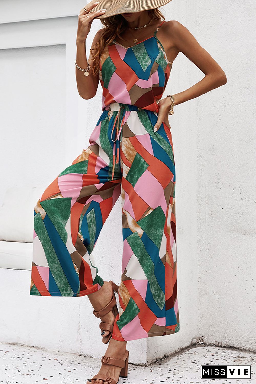 Printing Cami Top and Wide Leg Pants 2PCS Set