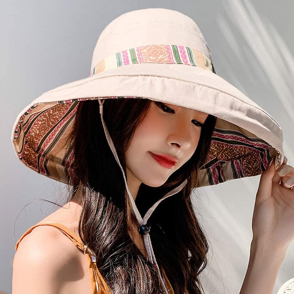 Women's Sun Hats Summer Beach Uv Protection Upf Packable Wide Brim Chin Strap，can Be Worn On Both Sides Oversized Bucket Hat