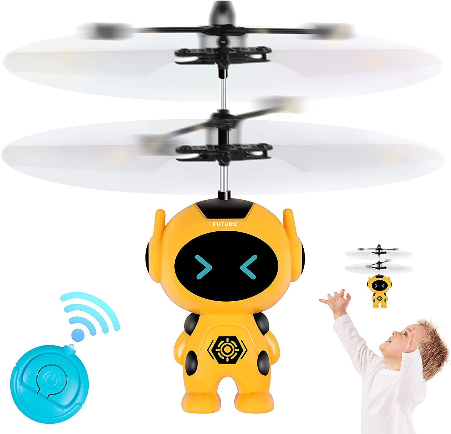 Flying Ball Toys Infrared Induction Colorful Built-in LED RC Robot Drone Toy Indoor Outdoor Games Toys for Kids Boys Girls 6 7 8 9 10 Year Old Birthday Xmas Gifts (Yellow)