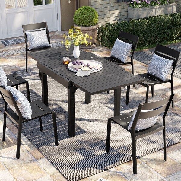 3/5/7 Pieces Patio Dining Set Expandable Dining Table with Stackable Aluminum Chairs