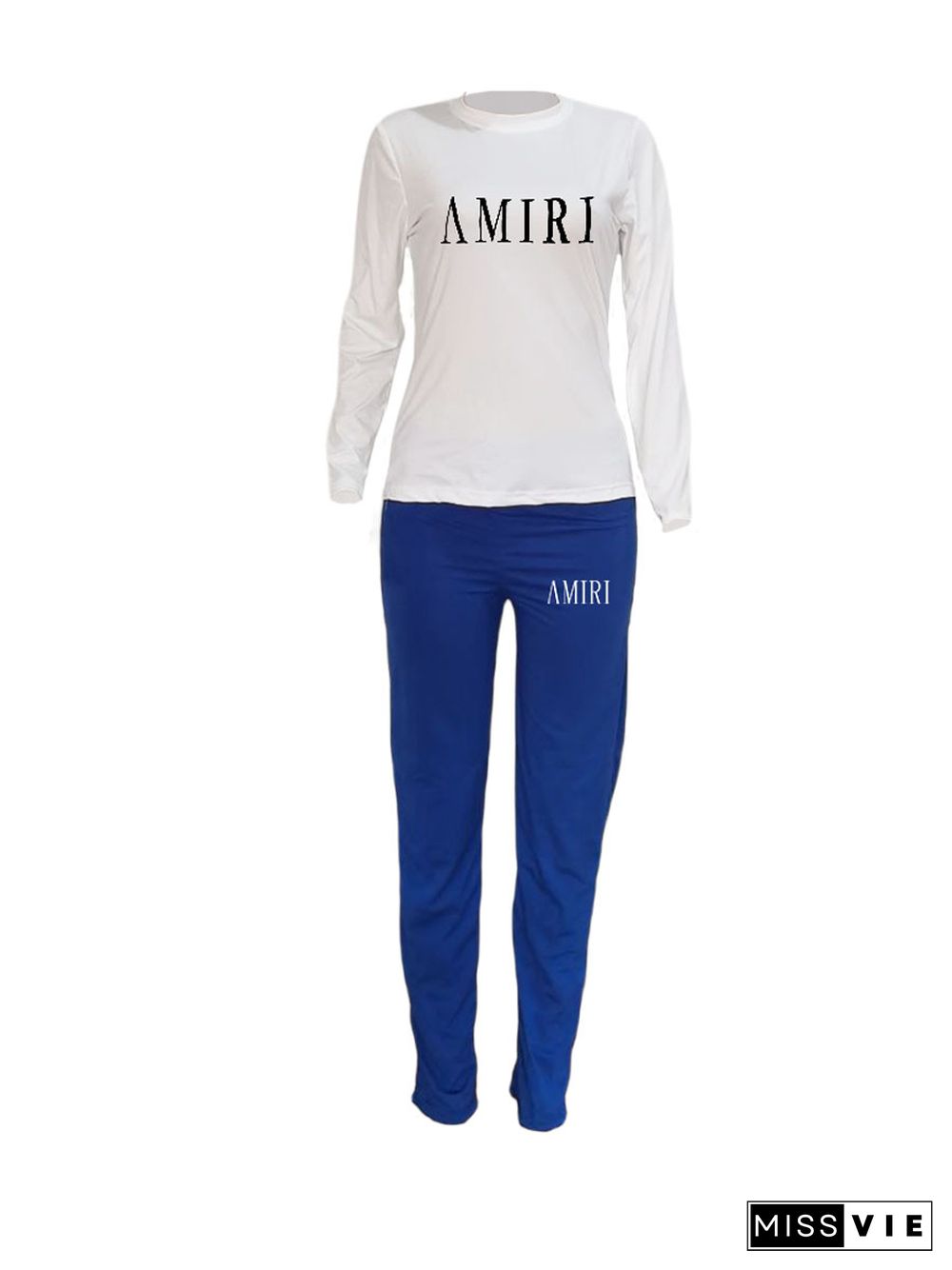 Casual Letter Print T Shirts Skinny Pants 2 Piece Sets