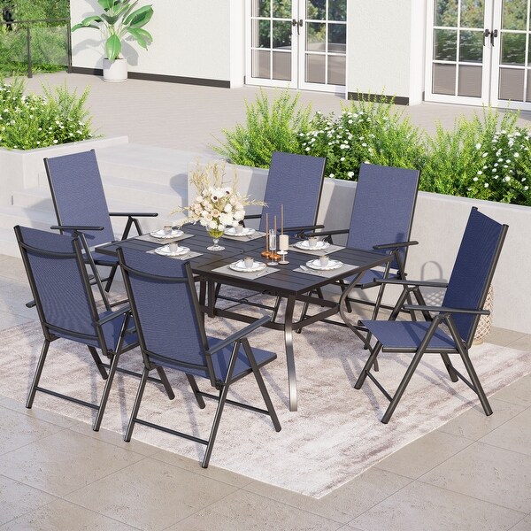 Outdoor 5/7Piece Patio Dining Set，7positon Reclining Folding Sling Chair and ECoating Metal Steel Table