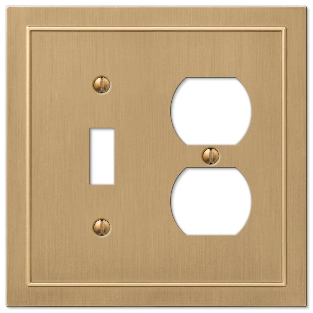 AMERELLE Bethany 2 Gang 1-Toggle and 1-Duplex Metal Wall Plate - Brushed Bronze 57TDBZ