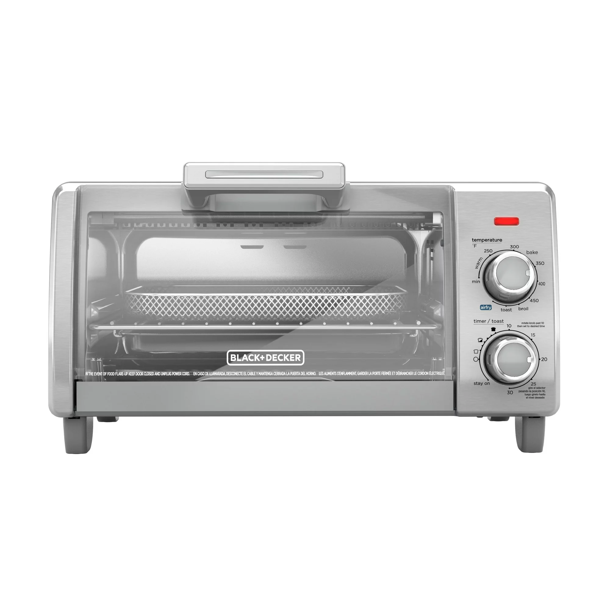 BLACK+DECKER Crisp ‘N Bake Air Fry 4-Slice Toaster Oven， Silver and Black， TO1787SS