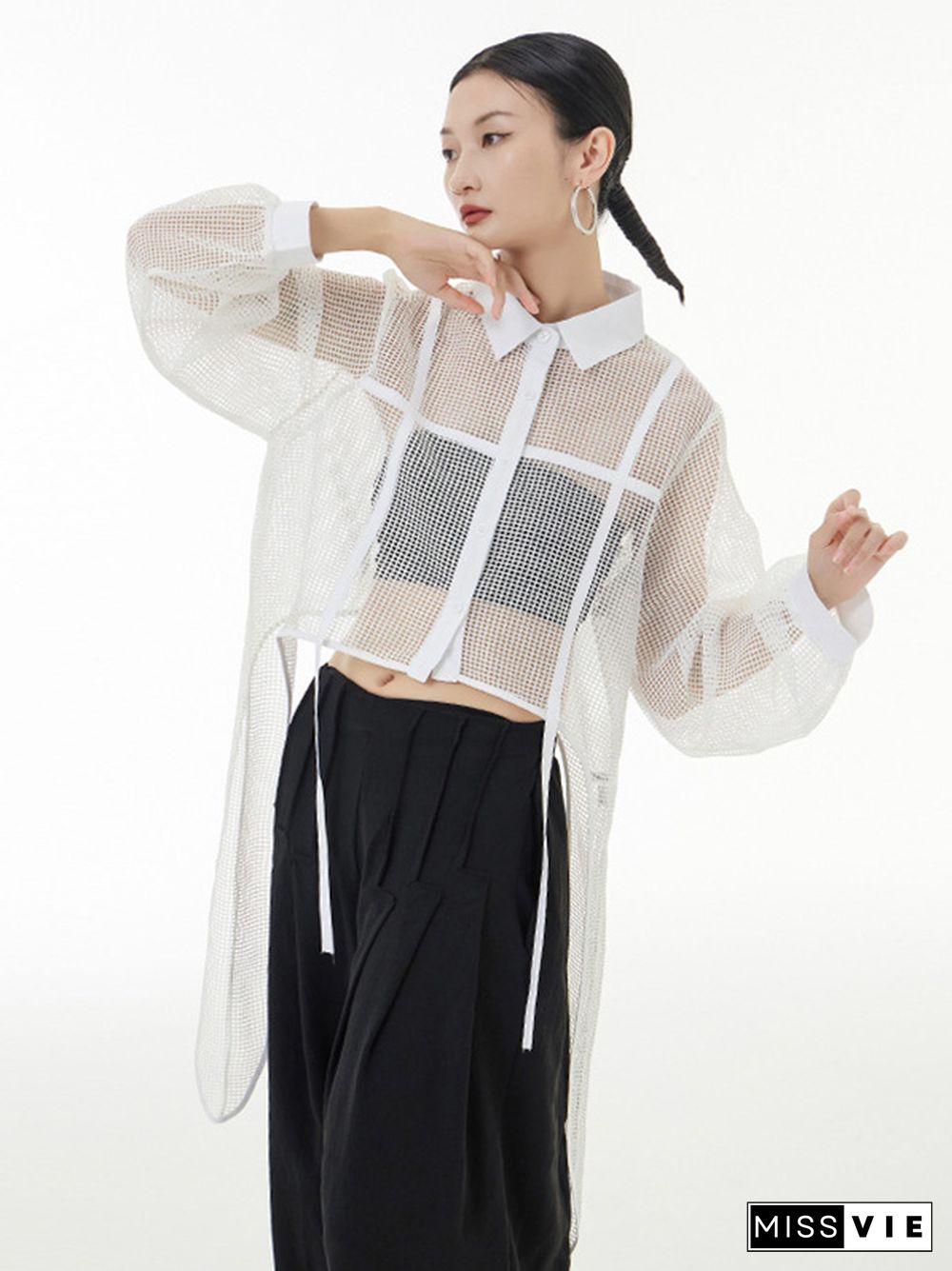 Stylish Long Sleeves Loose Mesh See-Through Sun Protection Blouses&Shirts Tops