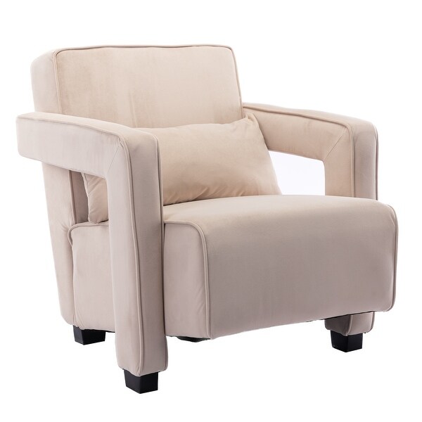 Modern Velvet Upholstered Armchair with Pillow， Armrest Single Sofa Accent Leisure Style Chair