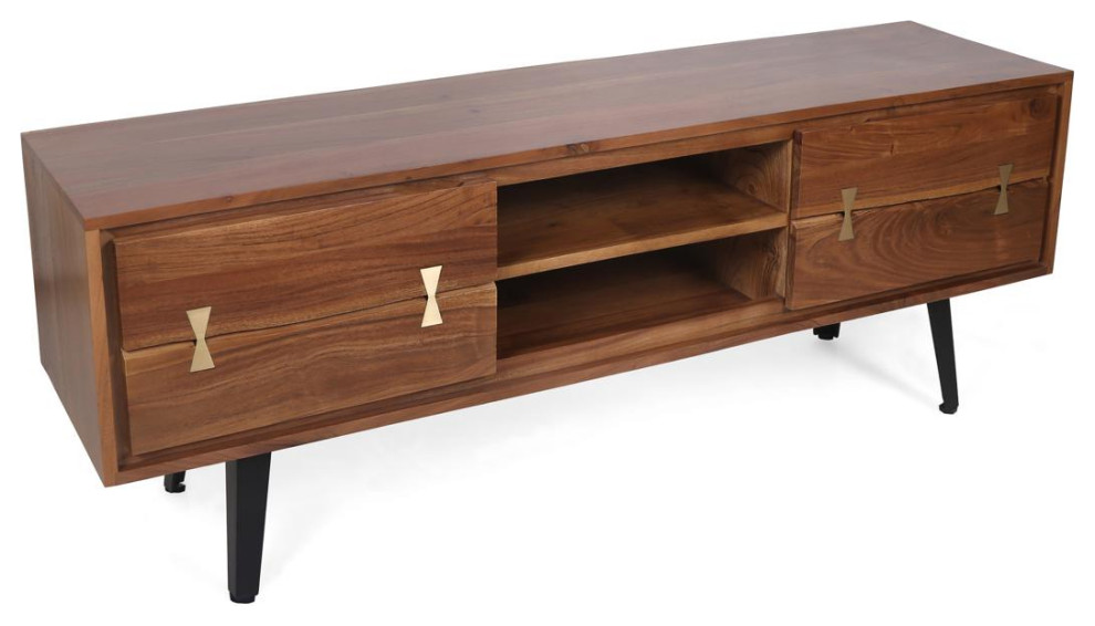 Asther TV Stand  Natural and Black   Midcentury   Entertainment Centers And Tv Stands   by Lighting New York  Houzz