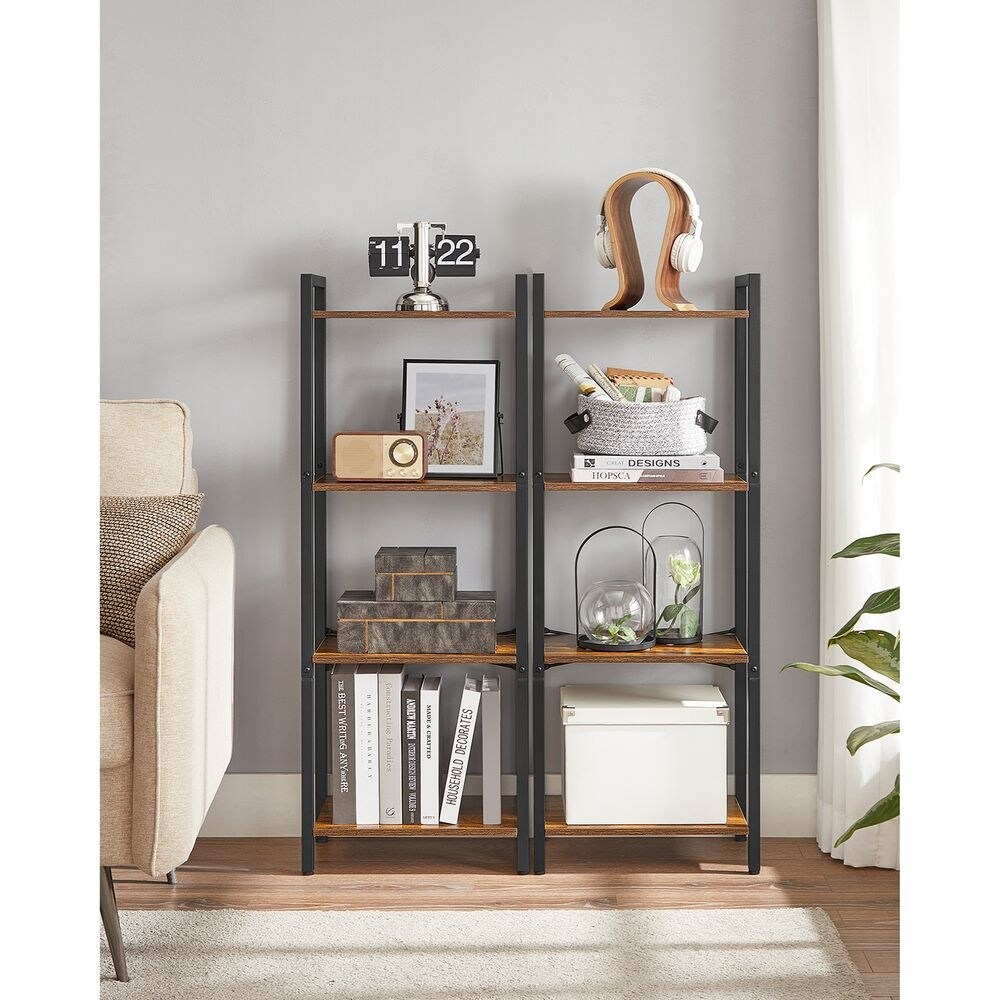 Bookshelf  Narrow Bookcase  Small Multi Tier Bookshelf  Rustic Brown and Black