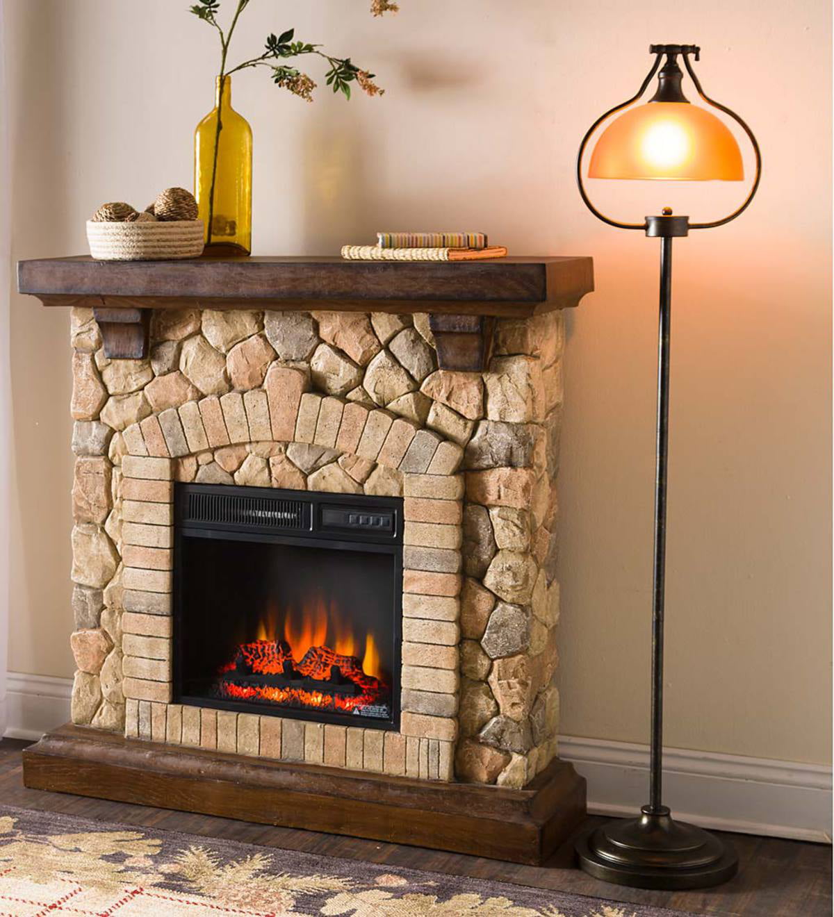 ClassicFlame Tequesta Stone Electric Quartz/Ventless Fireplace Heater - Old World Brown