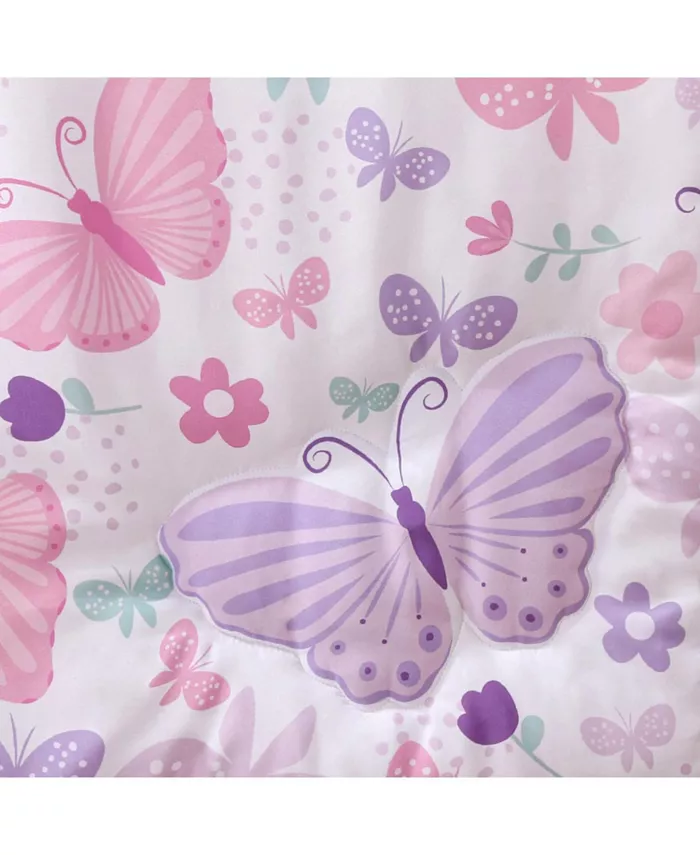 The Peanutshell Pink and Purple Butterfly Song Crib Bedding Set for Baby Girls， 3 Piece Nursery Set