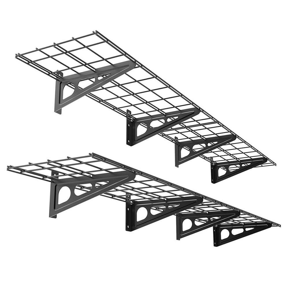 FLEXIMOUNTS 4-Pack 36 in. x 12 in. Steel Garage Wall Shelf with Brackets in Black WR16B-E