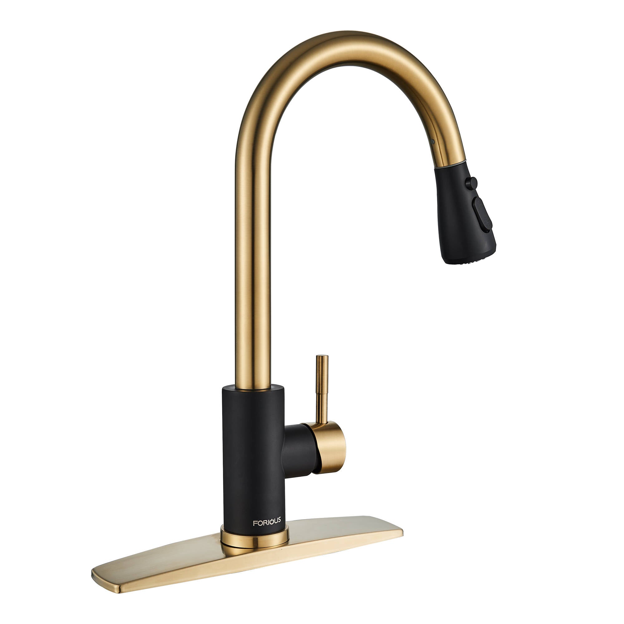 Forious Kitchen Faucet with Pull Down Sprayer Single Handle Sink Faucet Gold Black in Kitchen