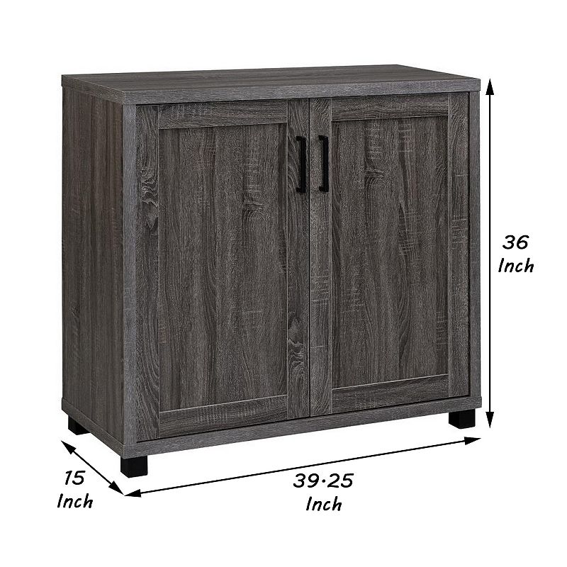 Wooden Accent Cabinet with 2 Doors with Grain Details， Gray