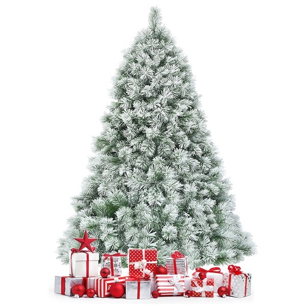 Costway 6ft or 7ft Premium Hinged Artificial Christmas Tree Snowy Pine