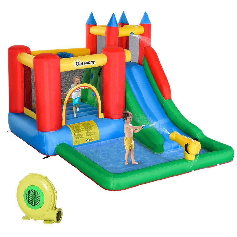 Outsunny 6-In-1 Bounce House Jumping Castle Water Pool Kids Inflatable Water Slide with Air Blower 342-018V80