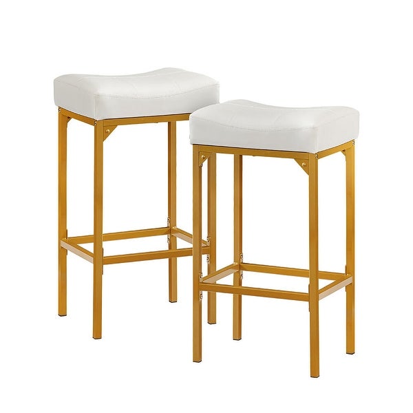 Bar Stool Set of 2， Modern PU Leather Cushion Counter Height Chairs - Bar Stool Set of 2