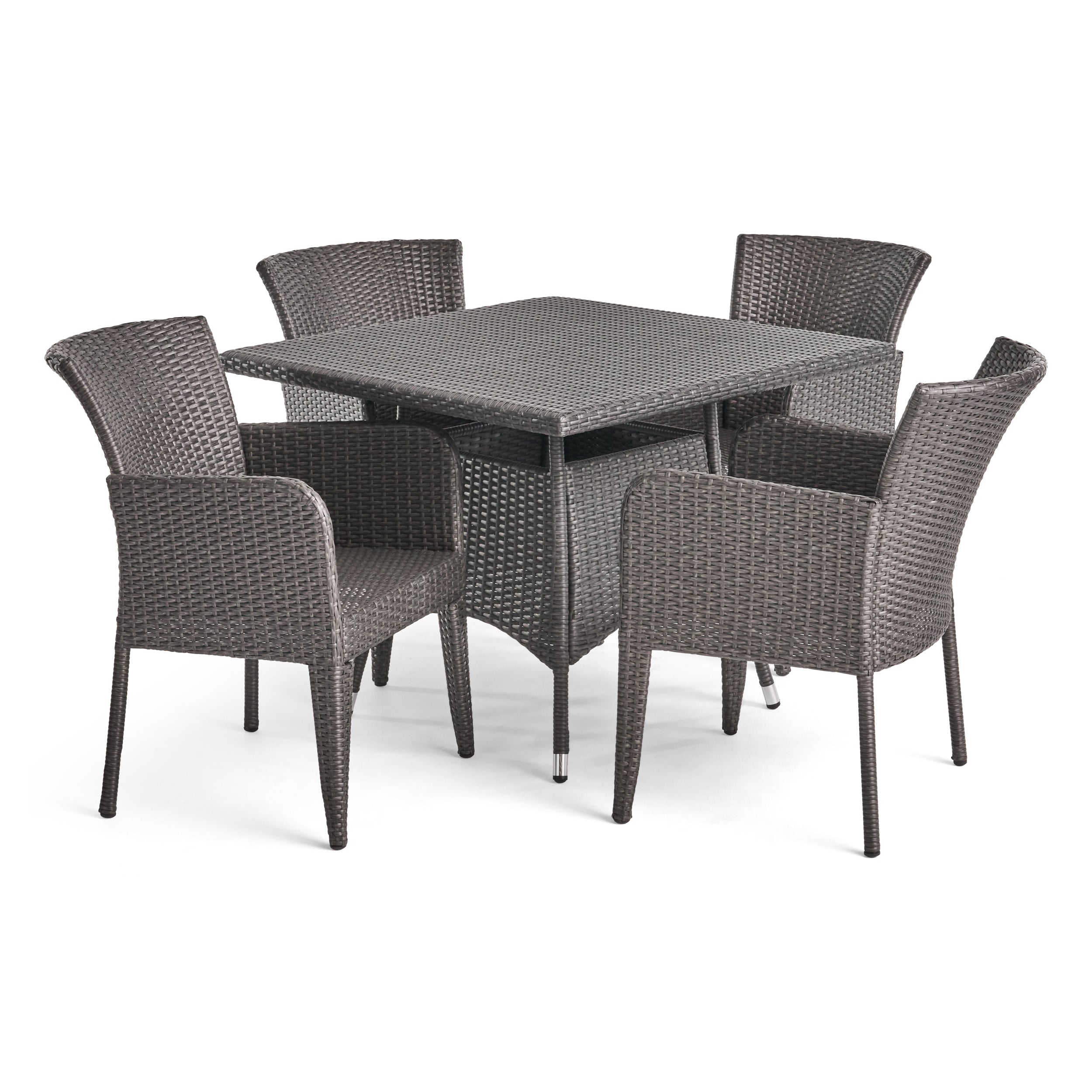 Dilon Outdoor 5 Piece Wicker Dining Set, Grey