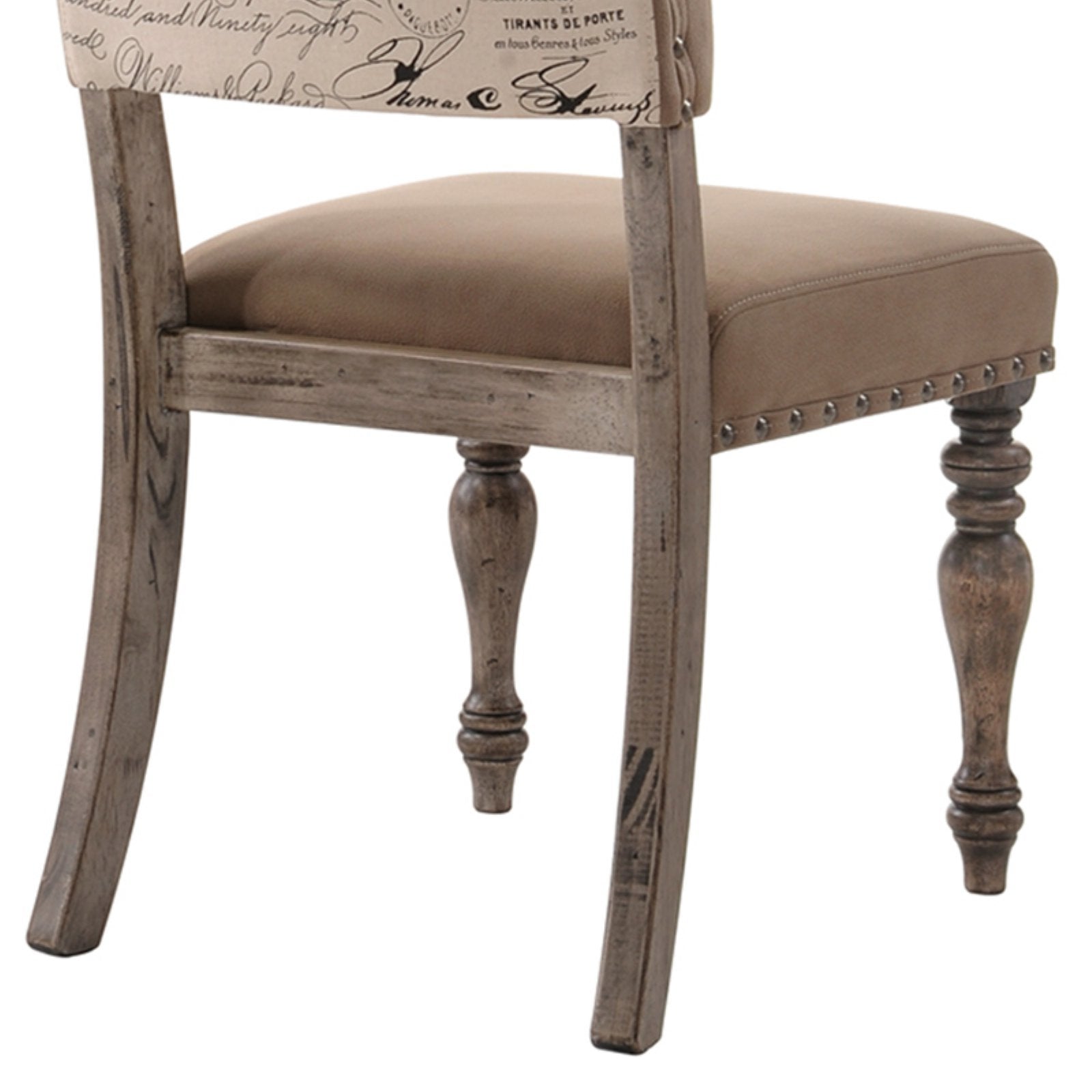 Roundhill Furniture Birmingham Script Printed Finish Dining Chair with Nail Head， Set of 2， Driftwood