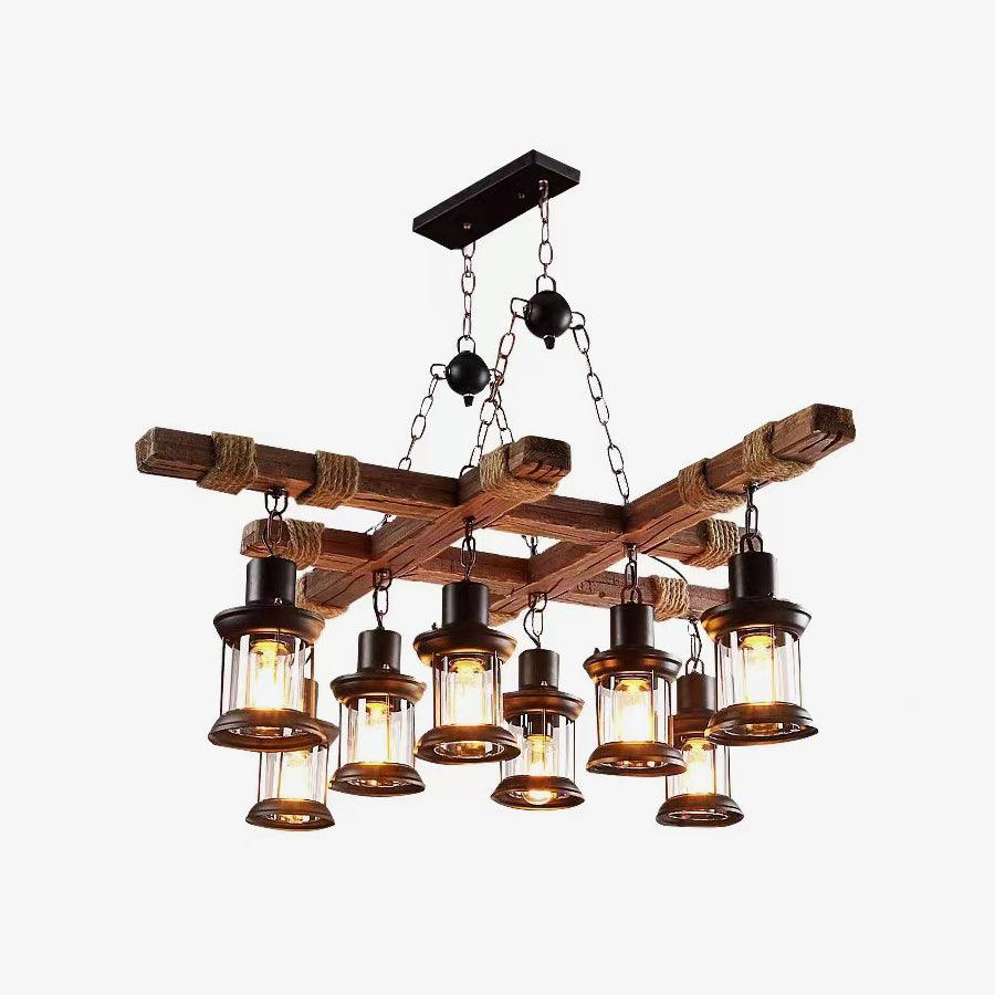 Vintage Wood Glass Chandeliers