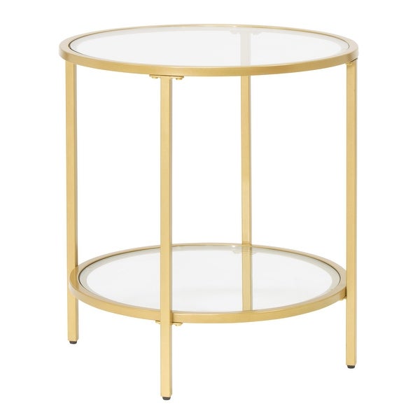 Carbon Loft Heimlich Round Glass Side Table with Metal Frame