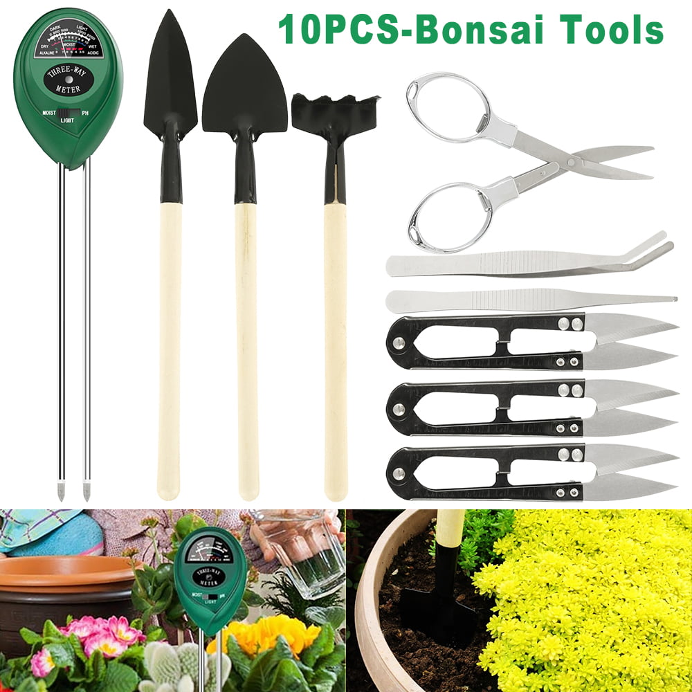 Willstar Soil Moisture Meter with 10pcs Bonsai Tools, Pruner Fold Scissors Mini Rake Bud & Leaf Trimmer Set