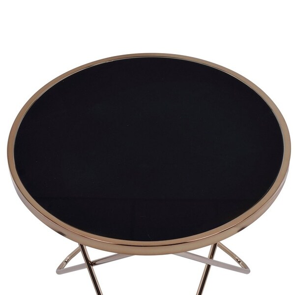 Valora End Table， Black Glass and Champagne