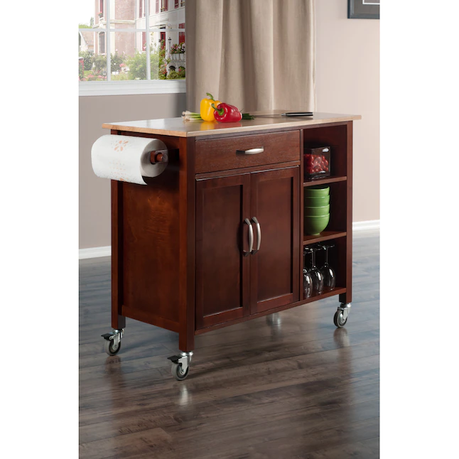 Winsome Wood 94843 Brown Wood Base with Wood Top Rolling Kitchen Cart (18.9-in x 42.72-in x 35.43-in)