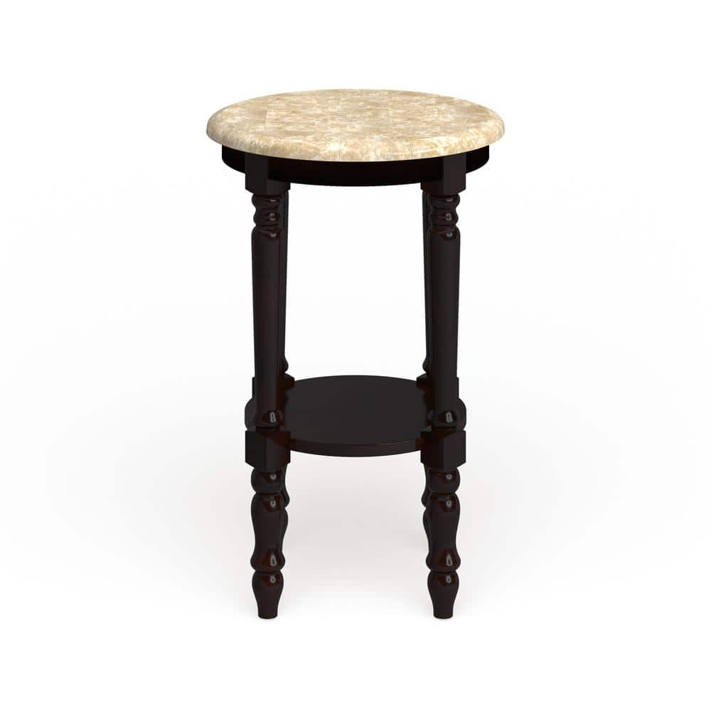 Furniture of America Palladium 26 in. Dark Cherry Round Marble Stone Indoor Plant Stand IDF-AC788