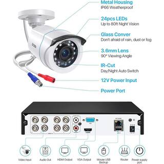 ZOSI H.265+ 8-Channel 5MP-LITE DVR 1TB Hard Drive Security Camera System with 8 1080P Wired Bullet Cameras Remote Access 8VM-106W8S-10