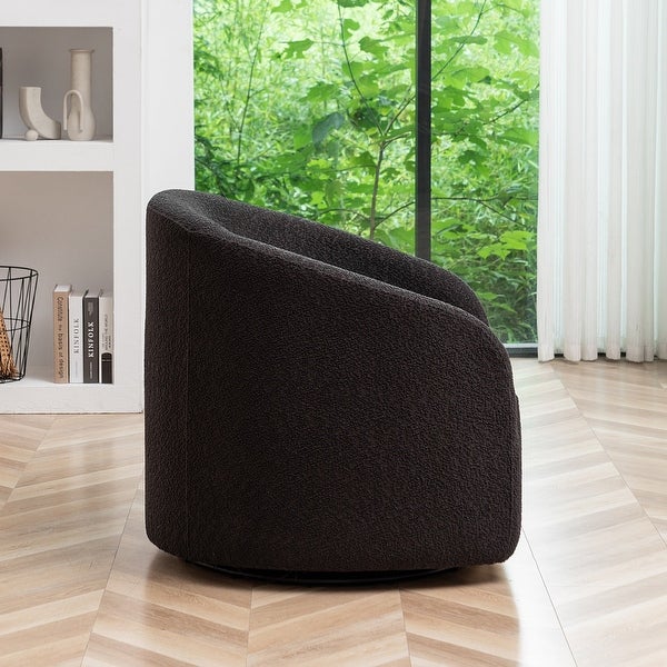 Modern Boucle Upholstered Swivel Barrel Armchair