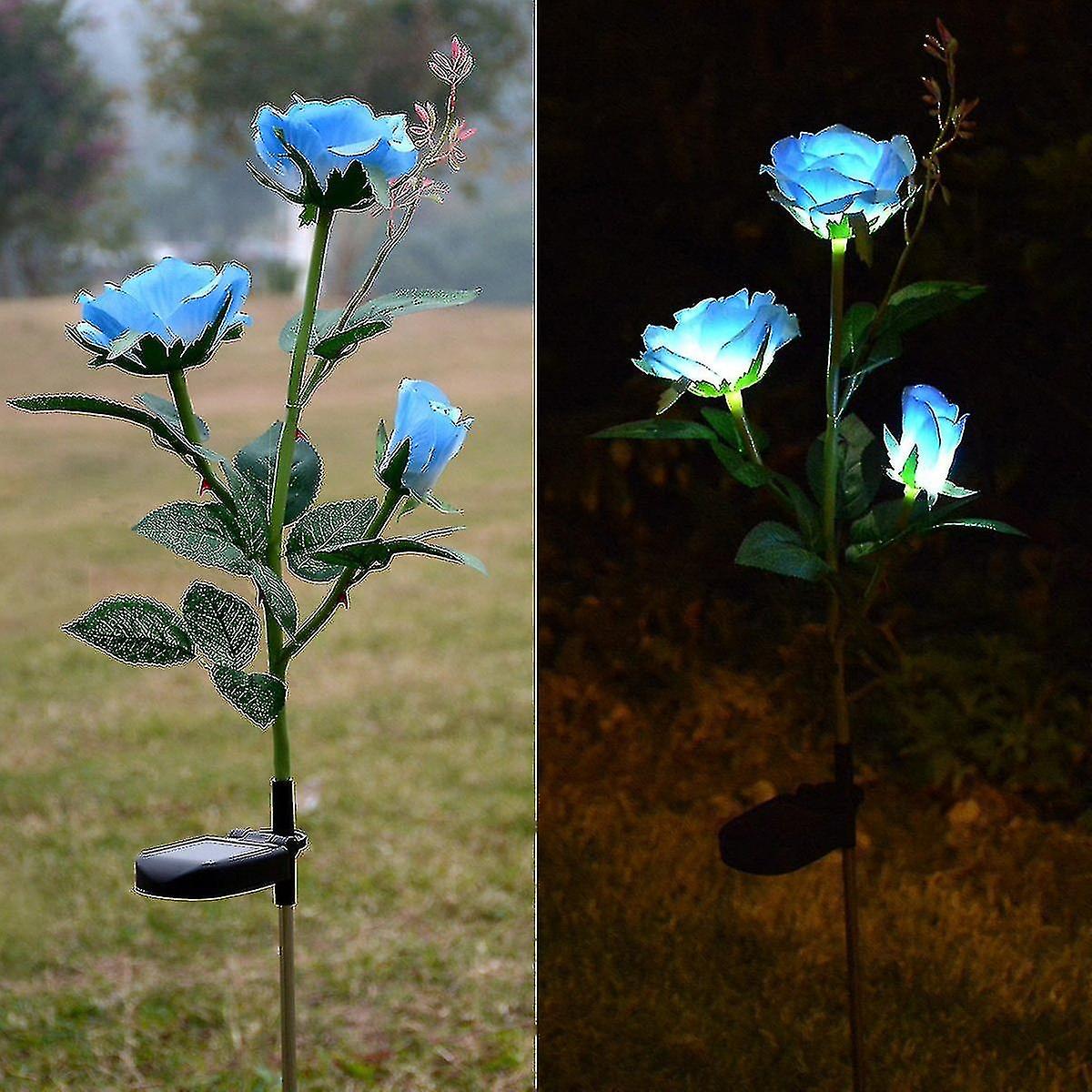 Outdoor Solar Garden Lights， Solar Powered Artificial Rose Flower Lights For Gardening Dceorations B