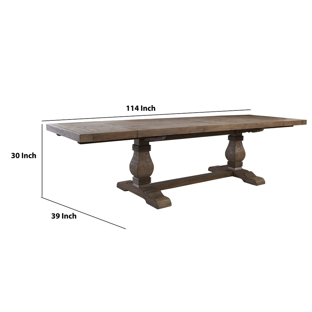 Plank Top Wooden Extendable Dining Table with Pedestal Base  Brown