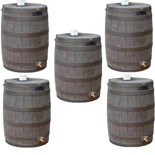 Rain Wizard 50 Gal. Plastic Rain Barrel with Brass Spigot (5-Pack) 5 x RW50-OAK