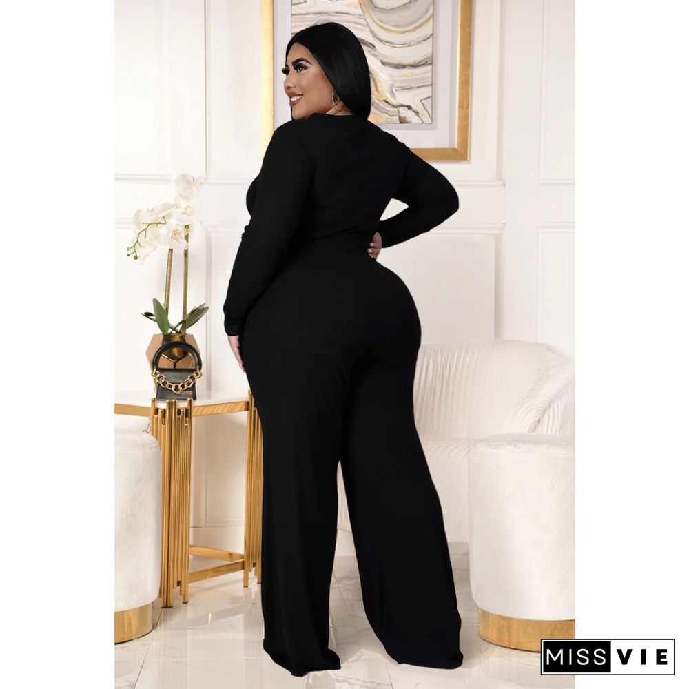 Knitted Bandage T Shirt Wide Leg Pants Plus Size Set