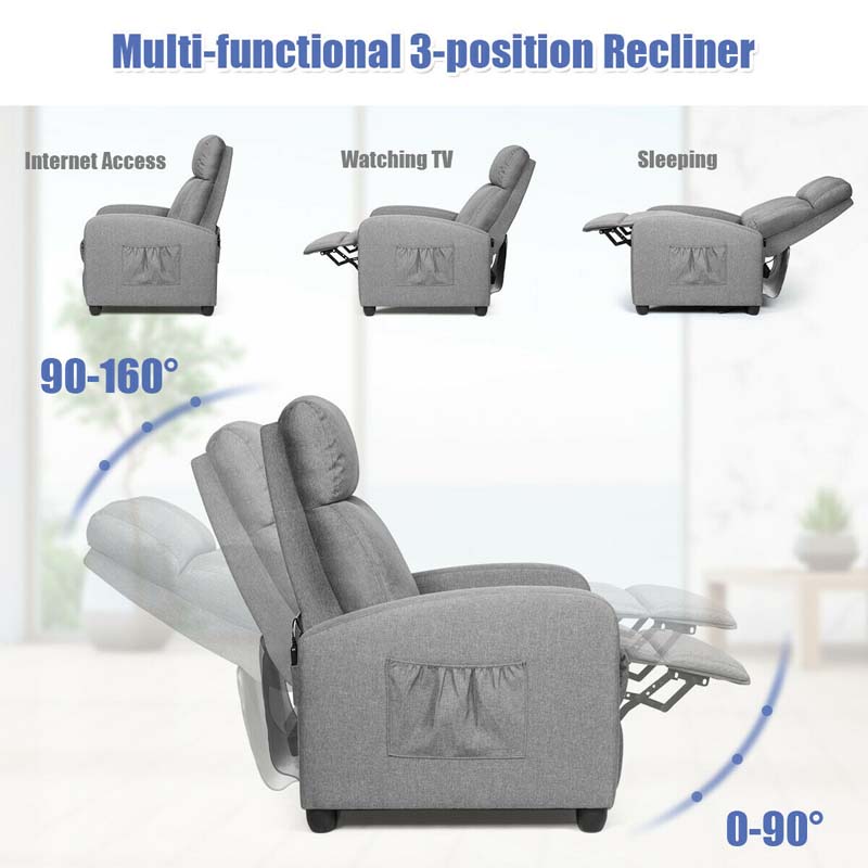 PU Leather Massage Recliner Sofa Modern Recliner Chair Winback Single Sofa with Side Pocket