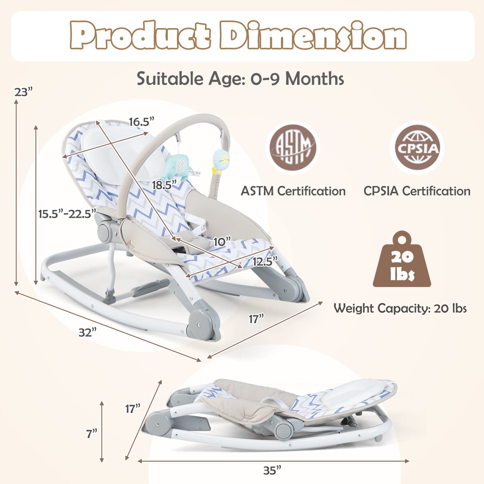 Baby Bouncers for Infants, 2 in 1 Foldable Toddler Bouncy Seat