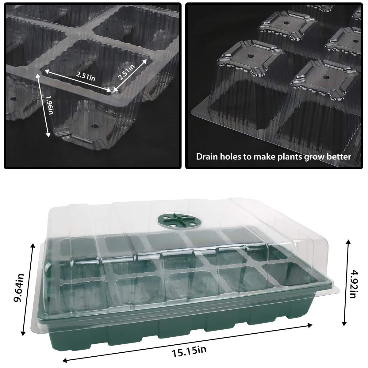 Flantor Seed Starter Tray - 5 Packs Plant Starter Kit 75 Cells Seeding Trays with Dome and Base Adjust Humidity