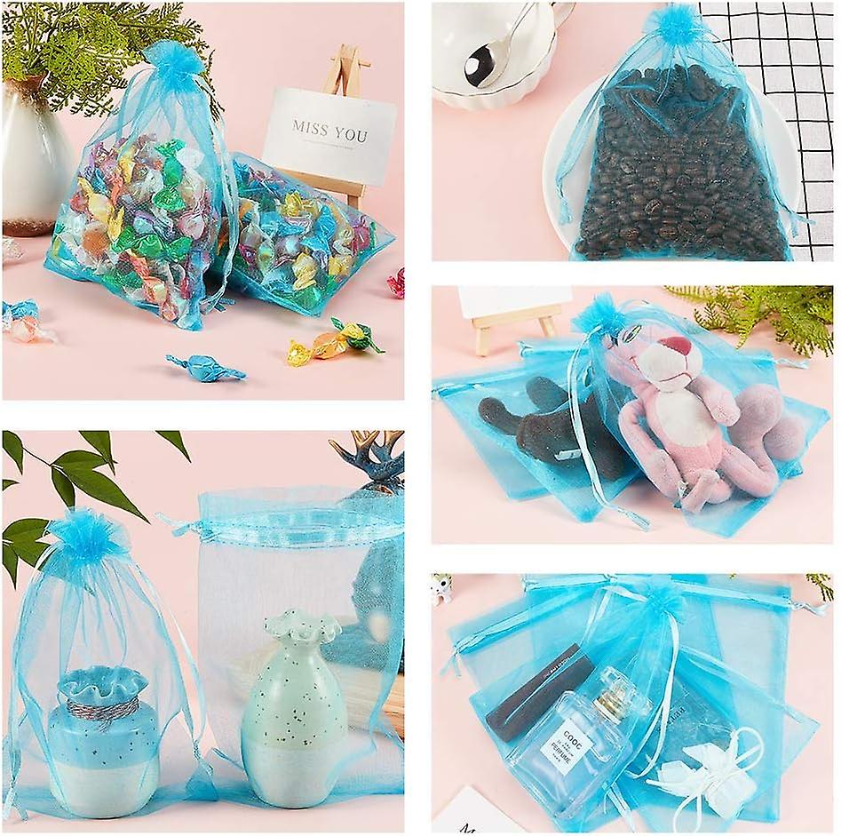 100pcs 5x7 Inch Deepskyblue Organza Drawstring Bags Party Wedding Favors Bag For Baby Shower， Birthday， Party， Christmas