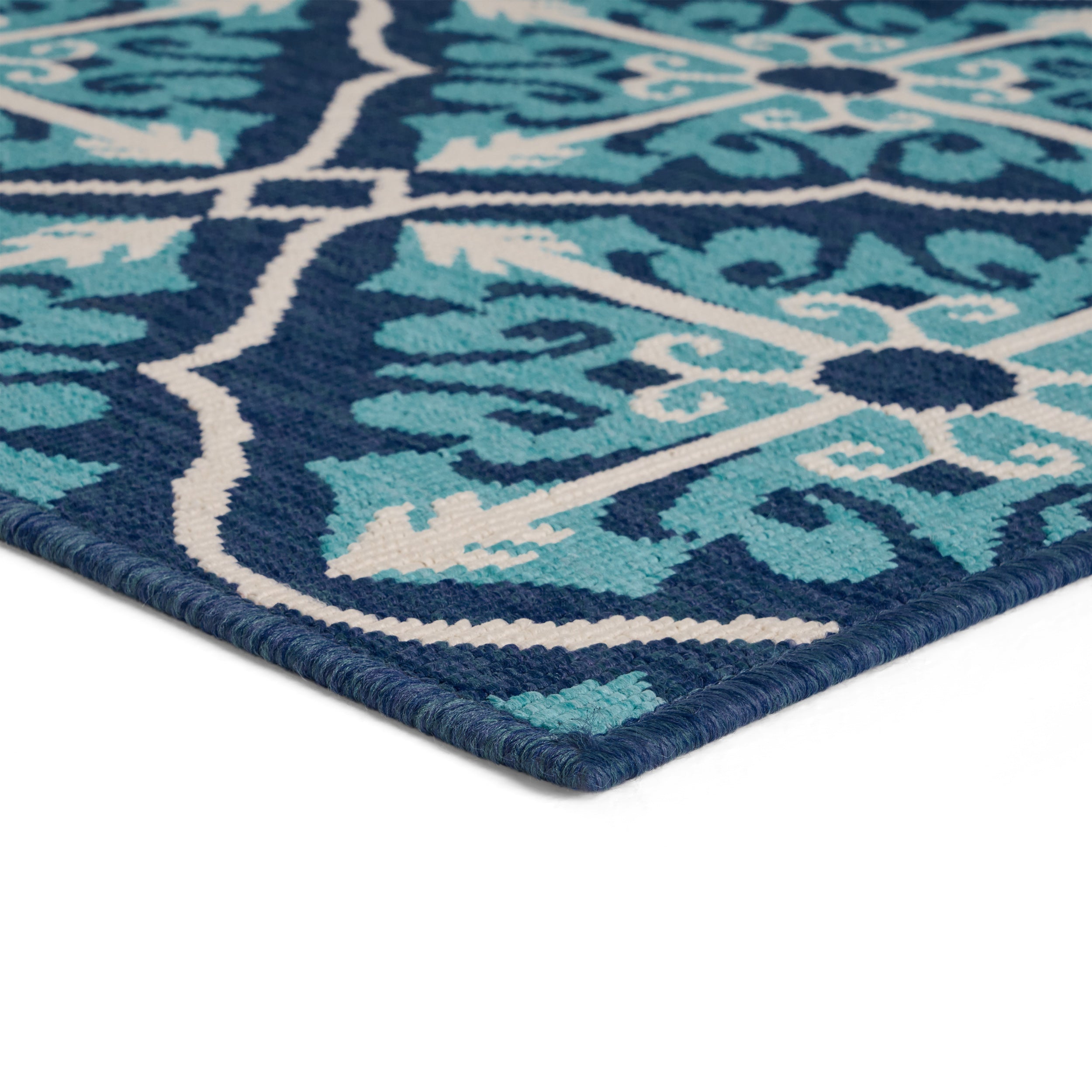 Jamia Outdoor Trellis Area Rug, Navy and Blue