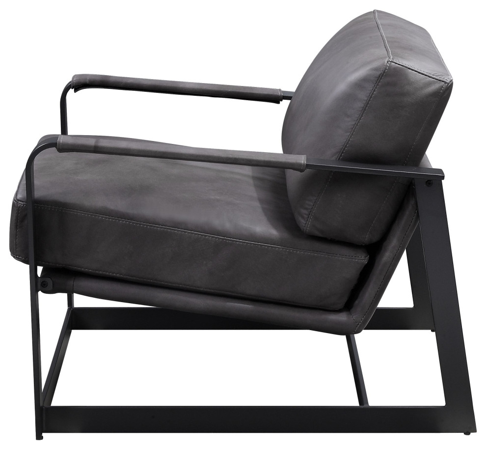 Acme Locnos Accent Chair Gray Top Grain Leather and Black Finish   Industrial   Armchairs And Accent Chairs   by AMOC  Houzz