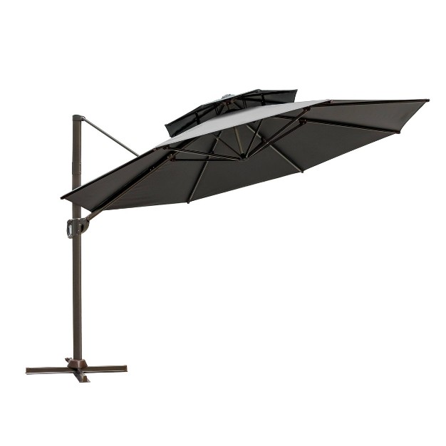 11 5 x27 Round Double top Cantilever Umbrella Aluminum Frame Uv resistant Polyester Adjustable Crank System Crestlive Products